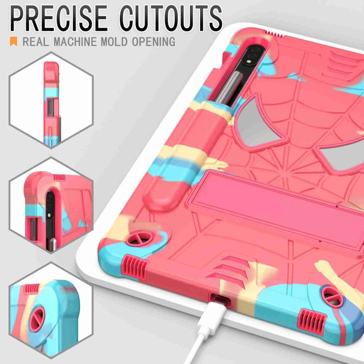 For Samsung Galaxy Tab S7 / S8 Spider Texture Silicone Hybrid PC Tablet Case with Shoulder Strap(Camouflage + Rose Red) by bashfashion