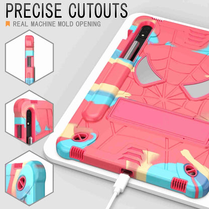 For Samsung Galaxy Tab S7 / S8 Spider Texture Silicone Hybrid PC Tablet Case with Shoulder Strap(Camouflage + Rose Red) by bashfashion