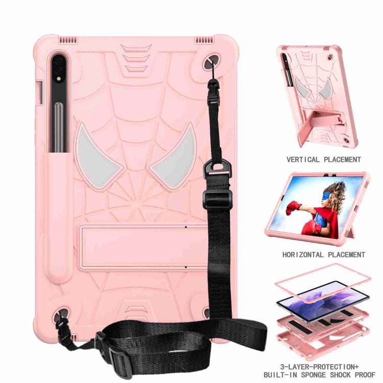For Samsung Galaxy Tab S7 / S8 Spider Texture Silicone Hybrid PC Tablet Case with Shoulder Strap(Rose Gold) by bashfashion