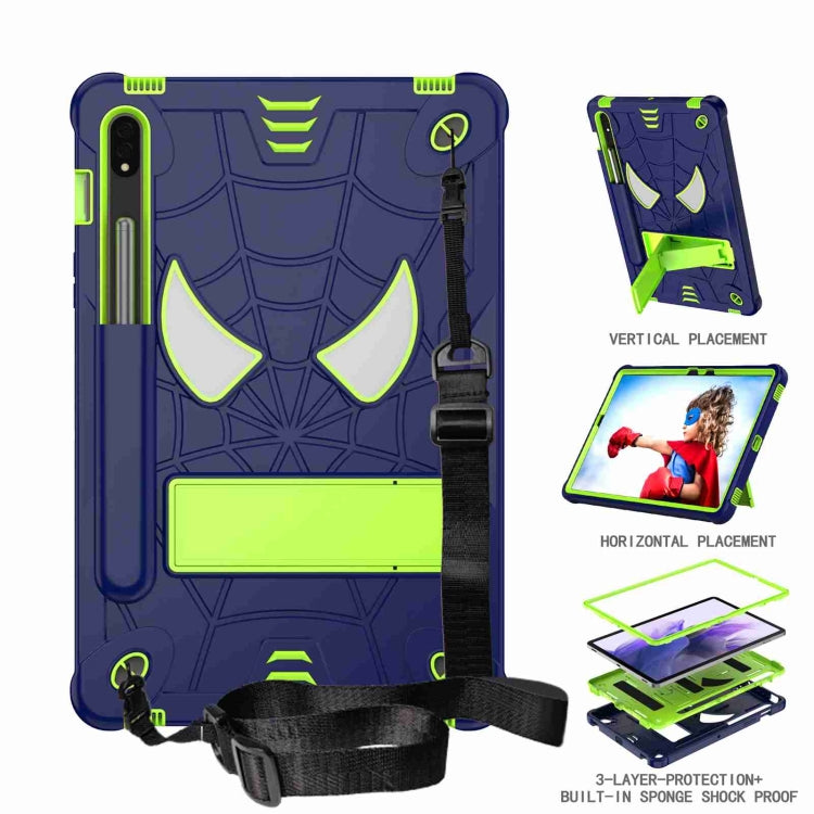 For Samsung Galaxy Tab S7 / S8 Spider Texture Silicone Hybrid PC Tablet Case with Shoulder Strap(Navy Blue + Yellow Green) by bashfashion