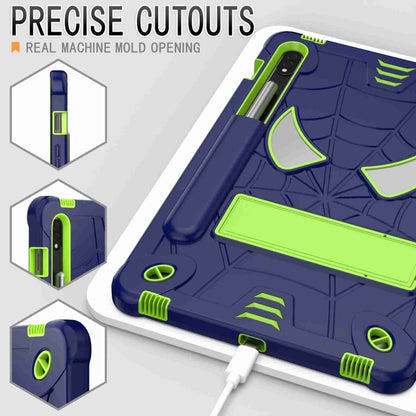 For Samsung Galaxy Tab S7 / S8 Spider Texture Silicone Hybrid PC Tablet Case with Shoulder Strap(Navy Blue + Yellow Green) by bashfashion