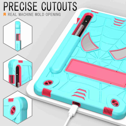 For Samsung Galaxy Tab S7 / S8 Spider Texture Silicone Hybrid PC Tablet Case with Shoulder Strap(Mint Green + Rose Red) by bashfashion