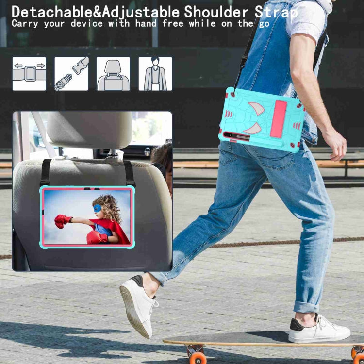 For Samsung Galaxy Tab S7 / S8 Spider Texture Silicone Hybrid PC Tablet Case with Shoulder Strap(Mint Green + Rose Red) by bashfashion