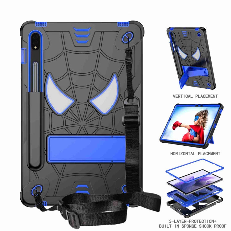For Samsung Galaxy Tab S7 / S8 Spider Texture Silicone Hybrid PC Tablet Case with Shoulder Strap(Black + Blue) by bashfashion