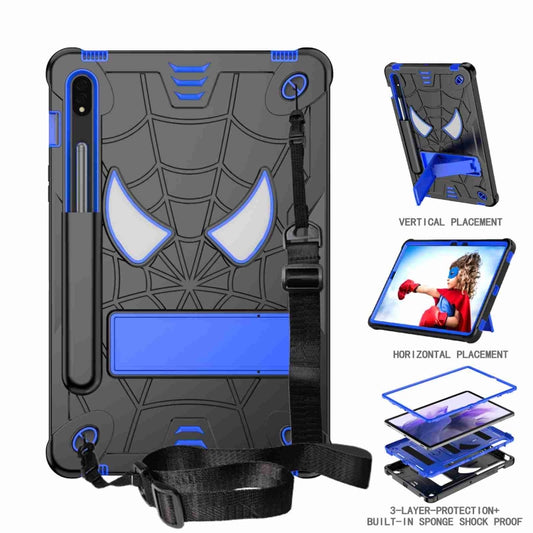For Samsung Galaxy Tab S7 / S8 Spider Texture Silicone Hybrid PC Tablet Case with Shoulder Strap(Black + Blue) by bashfashion