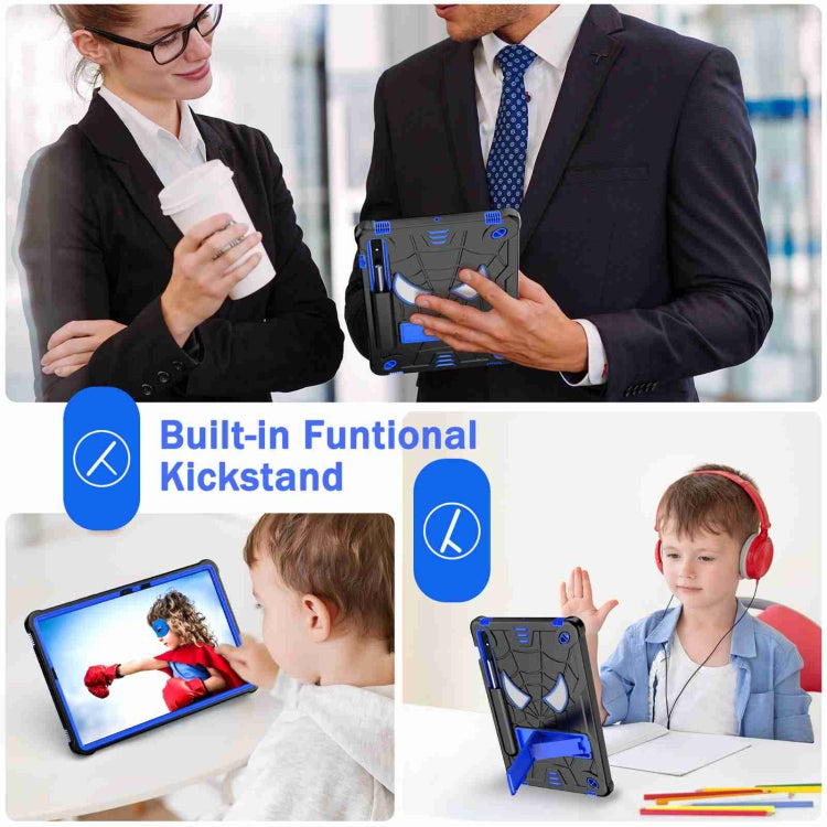 For Samsung Galaxy Tab S7 / S8 Spider Texture Silicone Hybrid PC Tablet Case with Shoulder Strap(Black + Blue) by bashfashion