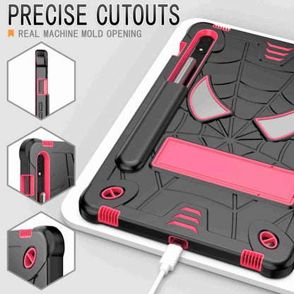 For Samsung Galaxy Tab S7 / S8 Spider Texture Silicone Hybrid PC Tablet Case with Shoulder Strap(Black + Rose Red) by bashfashion