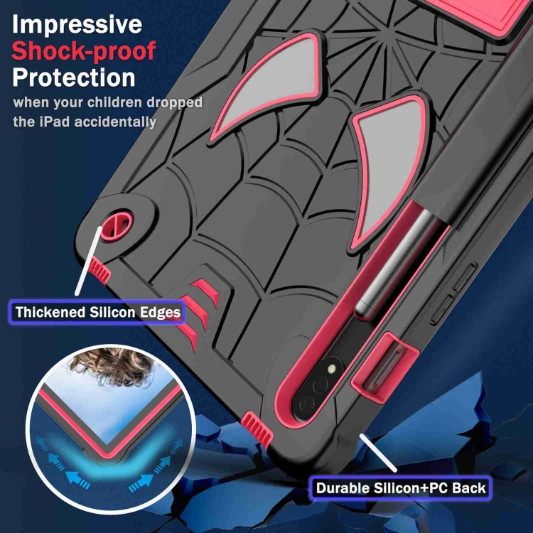 For Samsung Galaxy Tab S7 / S8 Spider Texture Silicone Hybrid PC Tablet Case with Shoulder Strap(Black + Rose Red) by bashfashion