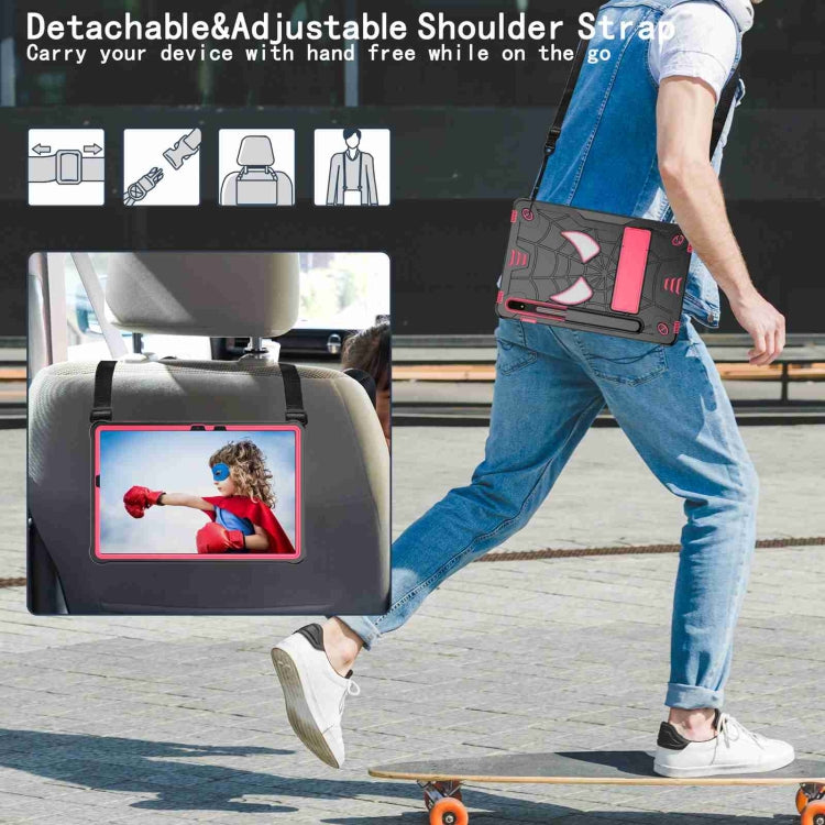For Samsung Galaxy Tab S7 / S8 Spider Texture Silicone Hybrid PC Tablet Case with Shoulder Strap(Black + Rose Red) by bashfashion
