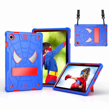 For Samsung Galaxy Tab A8 10.5 2021 Spider Texture Silicone Hybrid PC Tablet Case with Shoulder Strap(Blue + Red) by bashfashion
