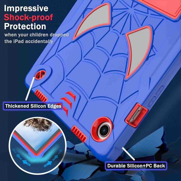 For Samsung Galaxy Tab A8 10.5 2021 Spider Texture Silicone Hybrid PC Tablet Case with Shoulder Strap(Blue + Red) by bashfashion