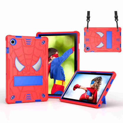 For Samsung Galaxy Tab A8 10.5 2021 Spider Texture Silicone Hybrid PC Tablet Case with Shoulder Strap(Red + Blue) by bashfashion