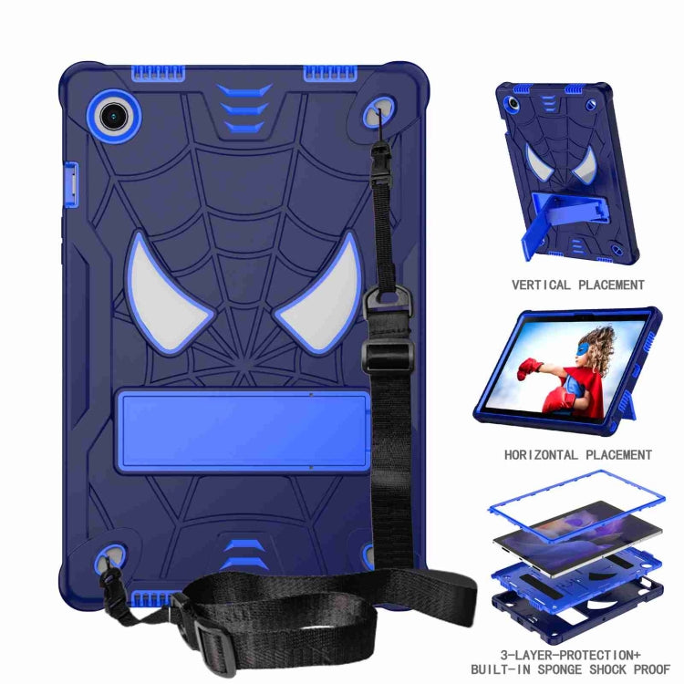 For Samsung Galaxy Tab A8 10.5 2021 Spider Texture Silicone Hybrid PC Tablet Case with Shoulder Strap(Navy Blue + Blue) by bashfashion