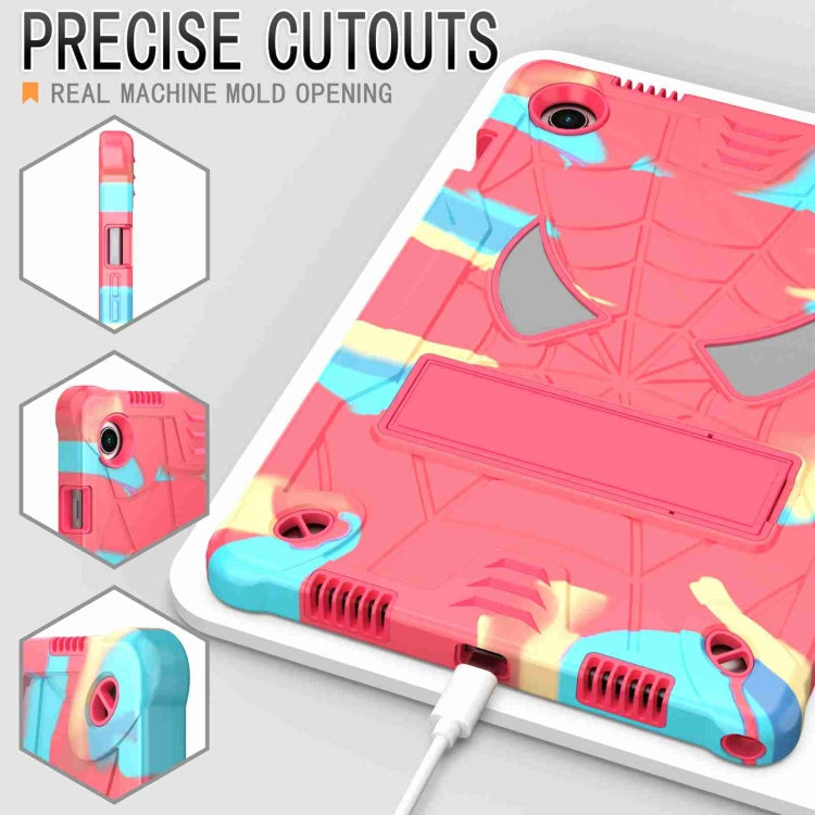 For Samsung Galaxy Tab A8 10.5 2021 Spider Texture Silicone Hybrid PC Tablet Case with Shoulder Strap(Camouflage + Rose Red) by bashfashion