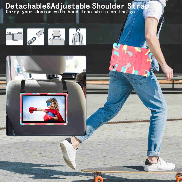 For Samsung Galaxy Tab A8 10.5 2021 Spider Texture Silicone Hybrid PC Tablet Case with Shoulder Strap(Camouflage + Rose Red) by bashfashion