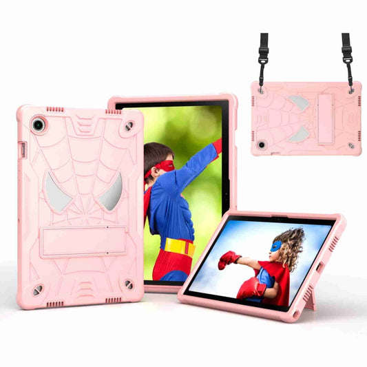 For Samsung Galaxy Tab A8 10.5 2021 Spider Texture Silicone Hybrid PC Tablet Case with Shoulder Strap(Rose Gold) by bashfashion