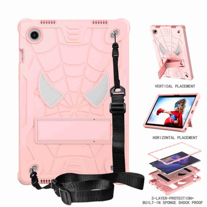For Samsung Galaxy Tab A8 10.5 2021 Spider Texture Silicone Hybrid PC Tablet Case with Shoulder Strap(Rose Gold) by bashfashion