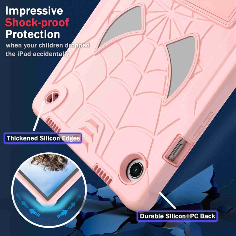 For Samsung Galaxy Tab A8 10.5 2021 Spider Texture Silicone Hybrid PC Tablet Case with Shoulder Strap(Rose Gold) by bashfashion