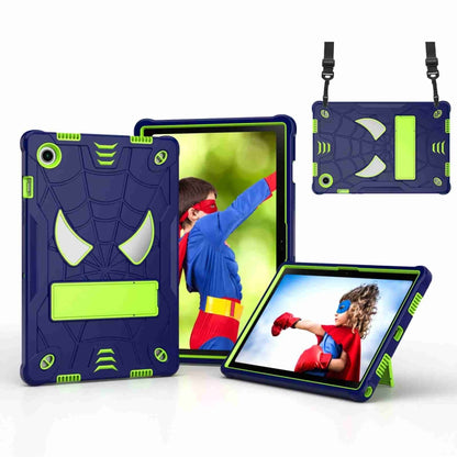 For Samsung Galaxy Tab A8 10.5 2021 Spider Texture Silicone Hybrid PC Tablet Case with Shoulder Strap(Navy Blue + Yellow Green) by bashfashion