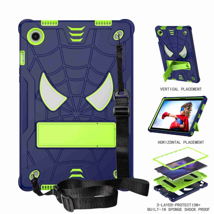 For Samsung Galaxy Tab A8 10.5 2021 Spider Texture Silicone Hybrid PC Tablet Case with Shoulder Strap(Navy Blue + Yellow Green) by bashfashion