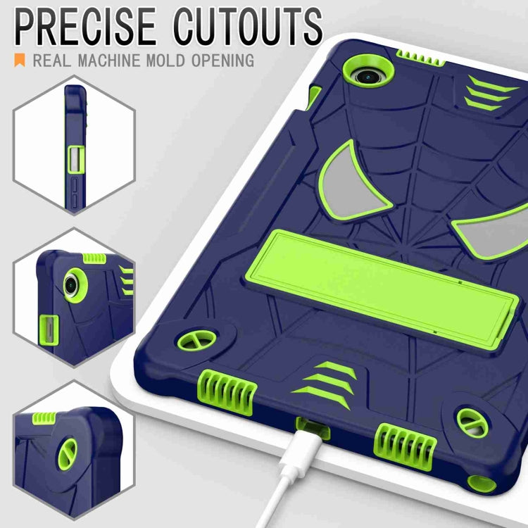 For Samsung Galaxy Tab A8 10.5 2021 Spider Texture Silicone Hybrid PC Tablet Case with Shoulder Strap(Navy Blue + Yellow Green) by bashfashion