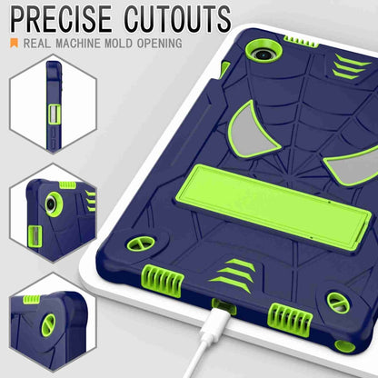 For Samsung Galaxy Tab A8 10.5 2021 Spider Texture Silicone Hybrid PC Tablet Case with Shoulder Strap(Navy Blue + Yellow Green) by bashfashion