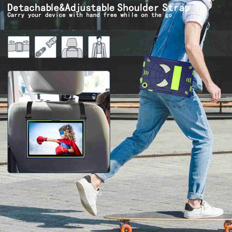 For Samsung Galaxy Tab A8 10.5 2021 Spider Texture Silicone Hybrid PC Tablet Case with Shoulder Strap(Navy Blue + Yellow Green) by bashfashion