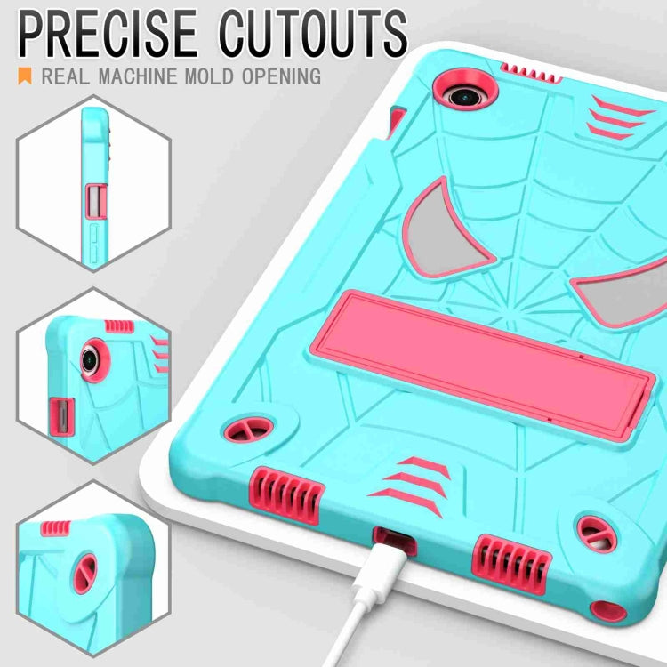 For Samsung Galaxy Tab A8 10.5 2021 Spider Texture Silicone Hybrid PC Tablet Case with Shoulder Strap(Mint Green + Rose Red) by bashfashion