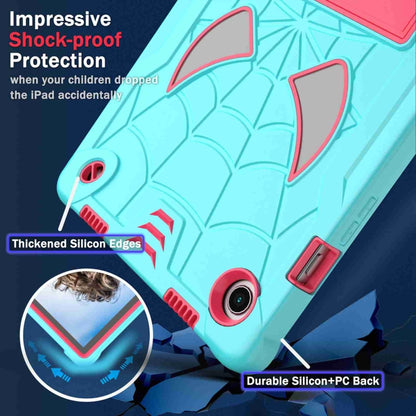 For Samsung Galaxy Tab A8 10.5 2021 Spider Texture Silicone Hybrid PC Tablet Case with Shoulder Strap(Mint Green + Rose Red) by bashfashion