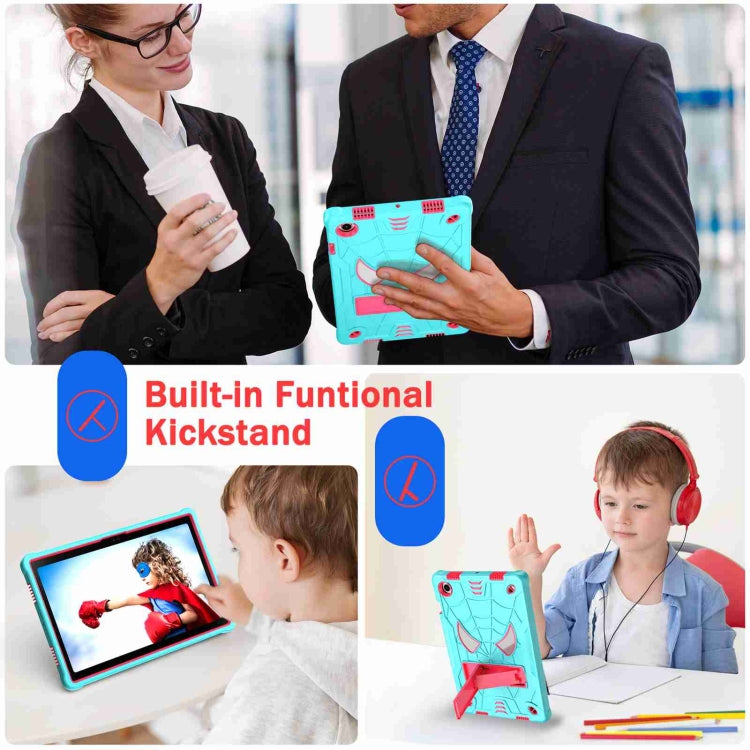 For Samsung Galaxy Tab A8 10.5 2021 Spider Texture Silicone Hybrid PC Tablet Case with Shoulder Strap(Mint Green + Rose Red) by bashfashion