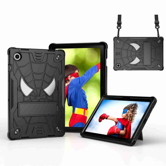 For Samsung Galaxy Tab A8 10.5 2021 Spider Texture Silicone Hybrid PC Tablet Case with Shoulder Strap(Black) by bashfashion