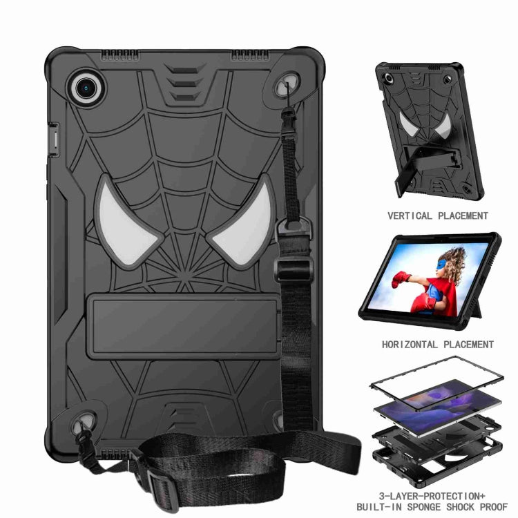 For Samsung Galaxy Tab A8 10.5 2021 Spider Texture Silicone Hybrid PC Tablet Case with Shoulder Strap(Black) by bashfashion