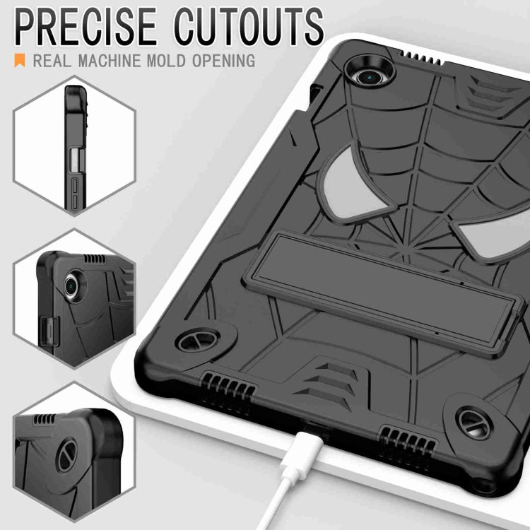 For Samsung Galaxy Tab A8 10.5 2021 Spider Texture Silicone Hybrid PC Tablet Case with Shoulder Strap(Black) by bashfashion