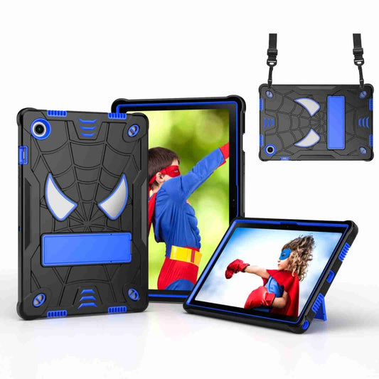 For Samsung Galaxy Tab A8 10.5 2021 Spider Texture Silicone Hybrid PC Tablet Case with Shoulder Strap(Black + Blue) by bashfashion