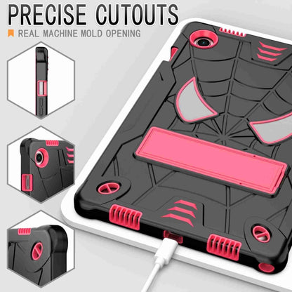 For Samsung Galaxy Tab A8 10.5 2021 Spider Texture Silicone Hybrid PC Tablet Case with Shoulder Strap(Black + Rose Red) by bashfashion