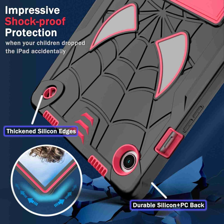For Samsung Galaxy Tab A8 10.5 2021 Spider Texture Silicone Hybrid PC Tablet Case with Shoulder Strap(Black + Rose Red) by bashfashion