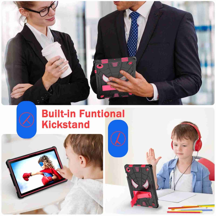 For Samsung Galaxy Tab A8 10.5 2021 Spider Texture Silicone Hybrid PC Tablet Case with Shoulder Strap(Black + Rose Red) by bashfashion