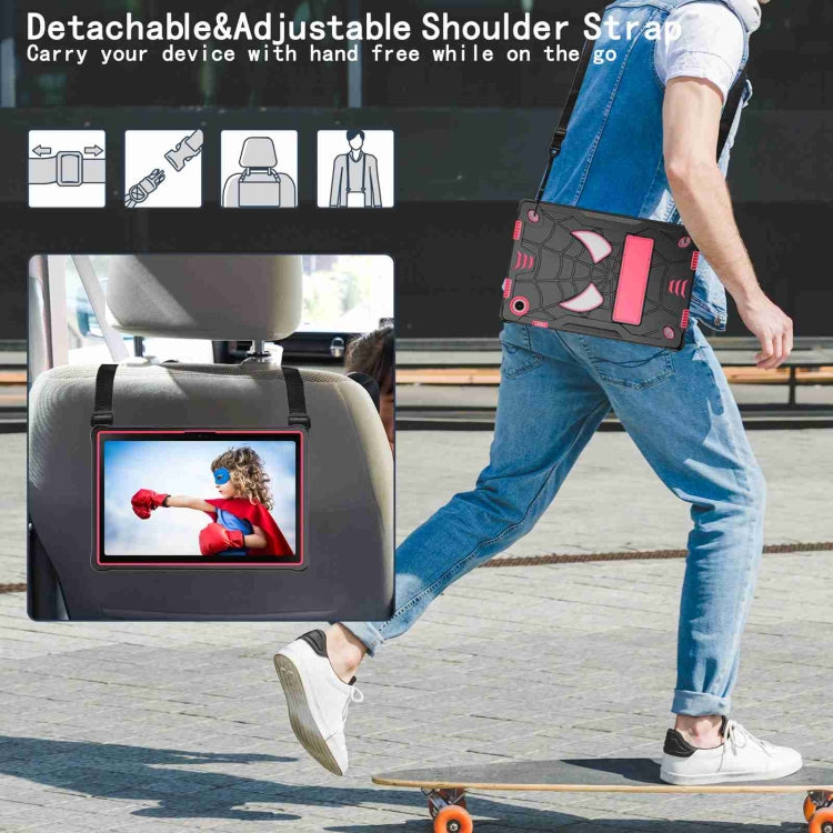 For Samsung Galaxy Tab A8 10.5 2021 Spider Texture Silicone Hybrid PC Tablet Case with Shoulder Strap(Black + Rose Red) by bashfashion