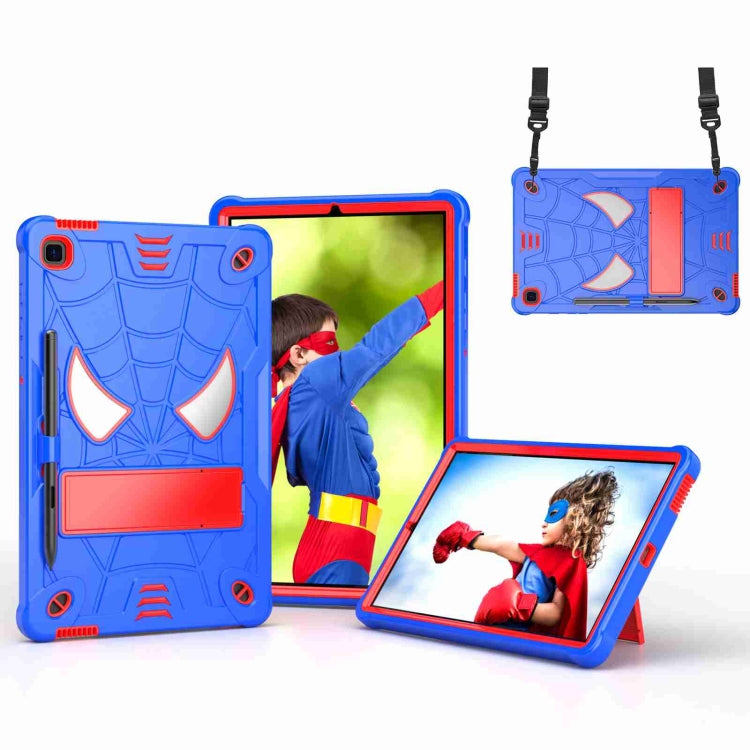 For Samsung Galaxy Tab S6 Lite P610 Spider Texture Silicone Hybrid PC Tablet Case with Shoulder Strap(Blue + Red) by bashfashion