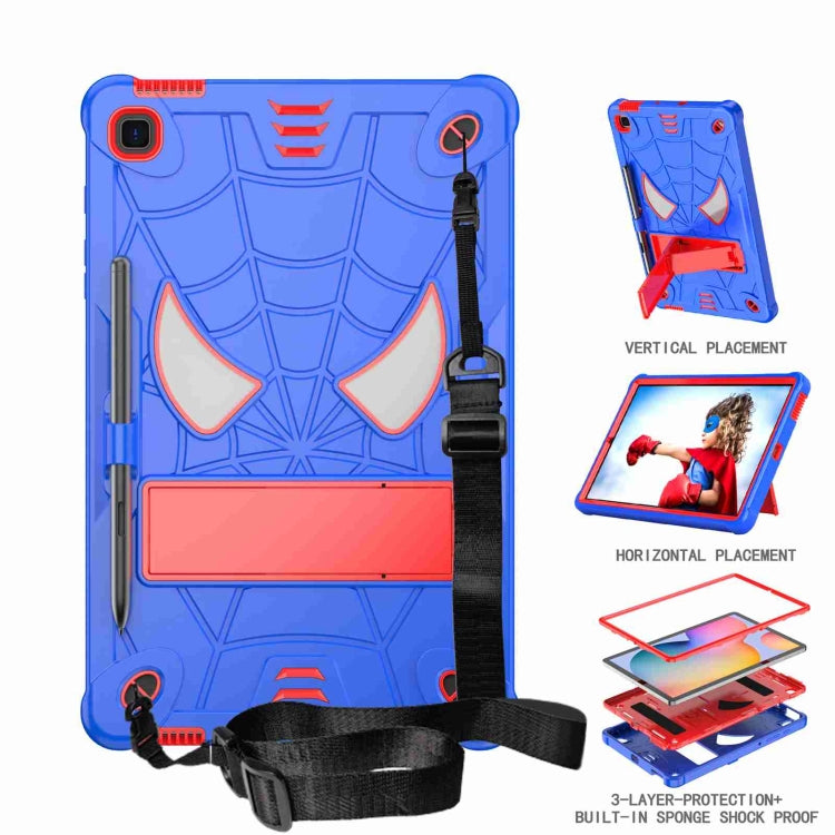 For Samsung Galaxy Tab S6 Lite P610 Spider Texture Silicone Hybrid PC Tablet Case with Shoulder Strap(Blue + Red) by bashfashion