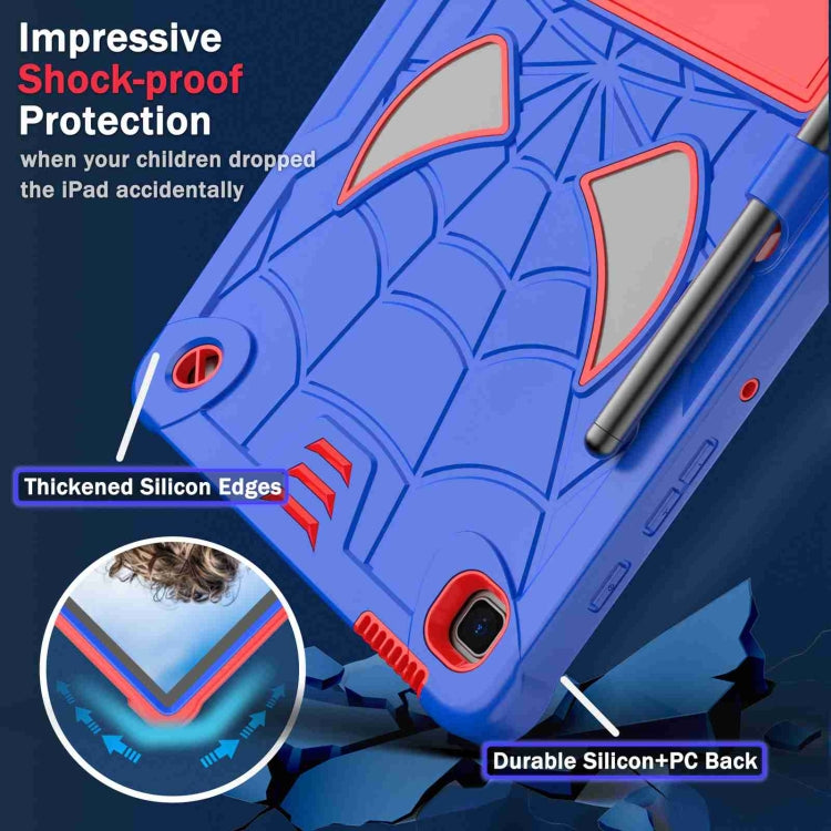 For Samsung Galaxy Tab S6 Lite P610 Spider Texture Silicone Hybrid PC Tablet Case with Shoulder Strap(Blue + Red) by bashfashion