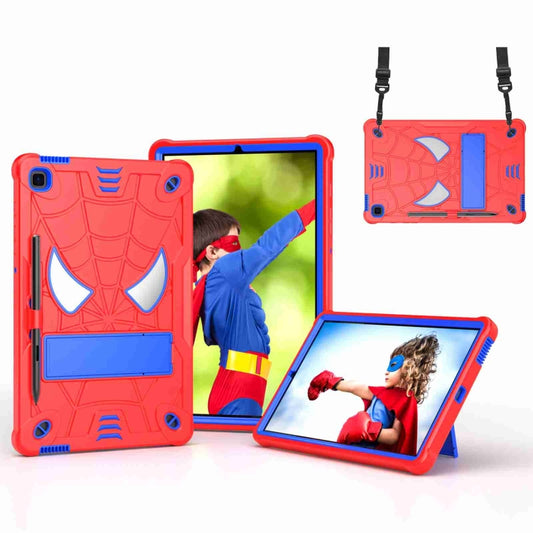 For Samsung Galaxy Tab S6 Lite P610 Spider Texture Silicone Hybrid PC Tablet Case with Shoulder Strap(Red + Blue) by bashfashion