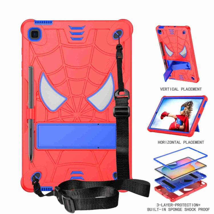 For Samsung Galaxy Tab S6 Lite P610 Spider Texture Silicone Hybrid PC Tablet Case with Shoulder Strap(Red + Blue) by bashfashion