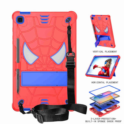 For Samsung Galaxy Tab S6 Lite P610 Spider Texture Silicone Hybrid PC Tablet Case with Shoulder Strap(Red + Blue) by bashfashion