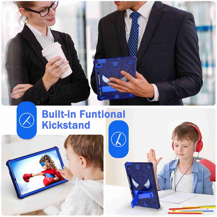 For Samsung Galaxy Tab S6 Lite P610 Spider Texture Silicone Hybrid PC Tablet Case with Shoulder Strap(Navy Blue + Blue) by bashfashion