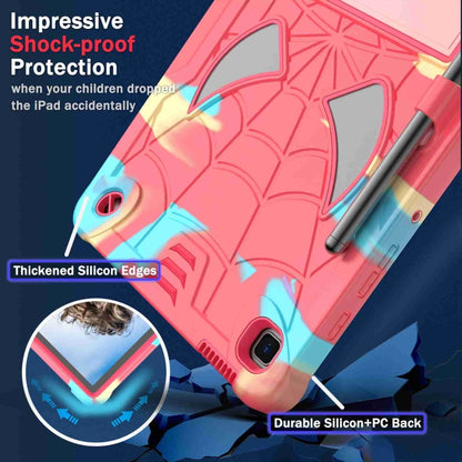 For Samsung Galaxy Tab S6 Lite P610 Spider Texture Silicone Hybrid PC Tablet Case with Shoulder Strap(Camouflage + Rose Red) by bashfashion