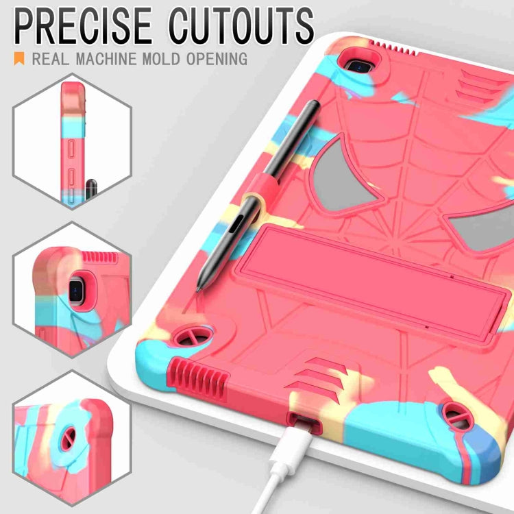 For Samsung Galaxy Tab S6 Lite P610 Spider Texture Silicone Hybrid PC Tablet Case with Shoulder Strap(Camouflage + Rose Red) by bashfashion