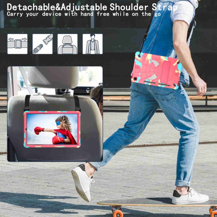 For Samsung Galaxy Tab S6 Lite P610 Spider Texture Silicone Hybrid PC Tablet Case with Shoulder Strap(Camouflage + Rose Red) by bashfashion