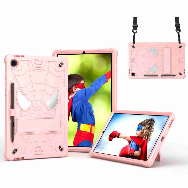 For Samsung Galaxy Tab S6 Lite P610 Spider Texture Silicone Hybrid PC Tablet Case with Shoulder Strap(Rose Gold) by bashfashion