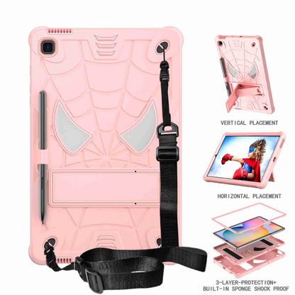 For Samsung Galaxy Tab S6 Lite P610 Spider Texture Silicone Hybrid PC Tablet Case with Shoulder Strap(Rose Gold) by bashfashion